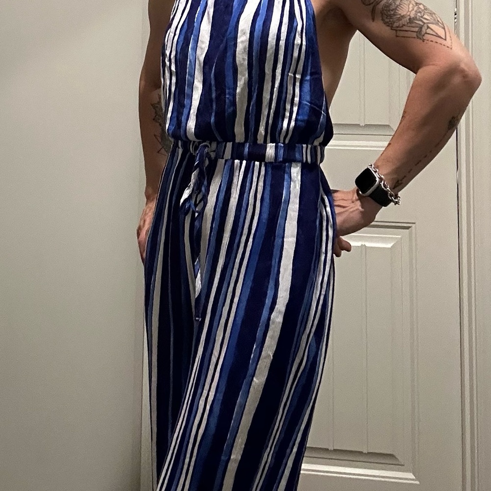 Forever 21 Blue and White Striped Jumpsuit